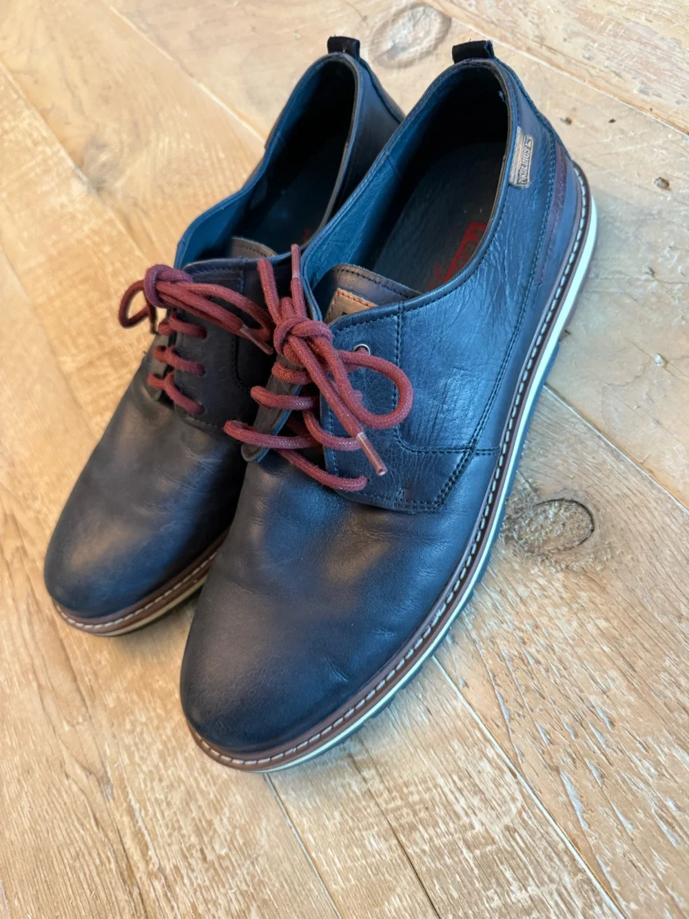 PIKOLINOS Men’s Navy Leather Loafers with Burgundy Laces Euro 44 US 10